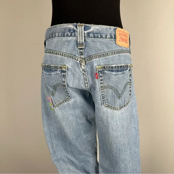 Vintage Levis 513 Floral Patchwork Bootcut Jeans Size 7M Distressed Denim Boho - Picture 8 of 15